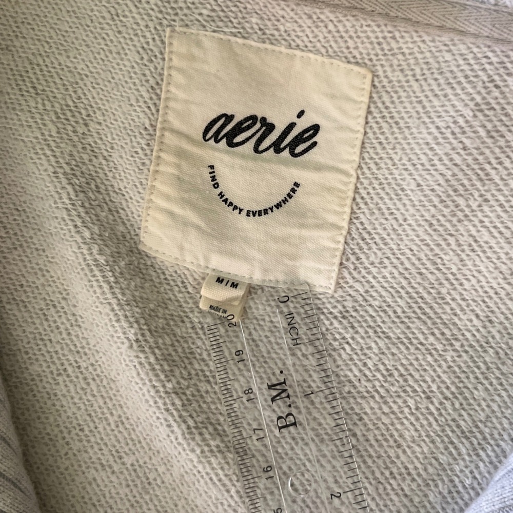 Aerie Womens Quarter Zip Sweatshirt Light Gray Heather Ribbed Trim Size Medium - Picture 3 of 7